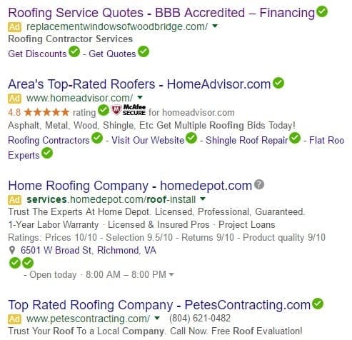 screen shots of paid search ads