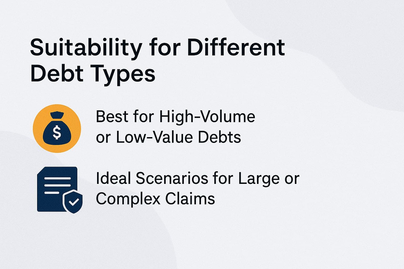 Suitability for Different Debt Types Suitability for Different Debt Types
